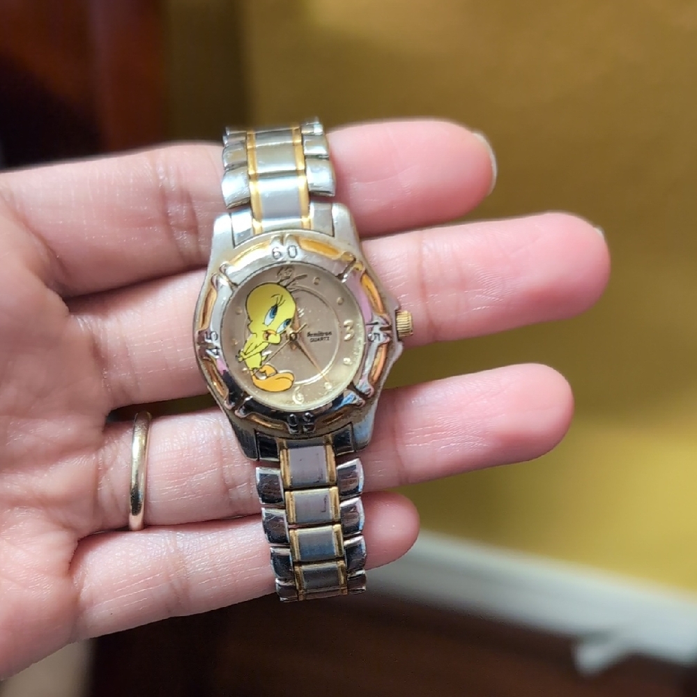 Ladies Vintage Tweety Bird Silver And Gold Toned Watch (Sold As Is)